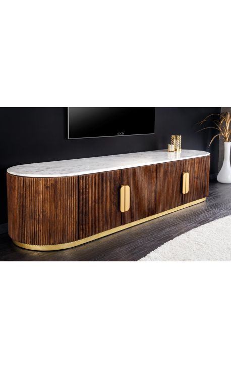4-door GABBY mango sideboard with white marble top - 180 cm (Dupliqué)