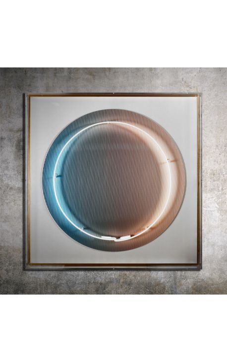 Hedendaagse schilderij "Troon" met plexiglas en neonbox