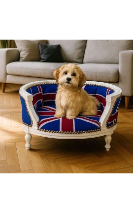 Canapé lit pour chien ou chat baroque drapeau Anglais et bois beige