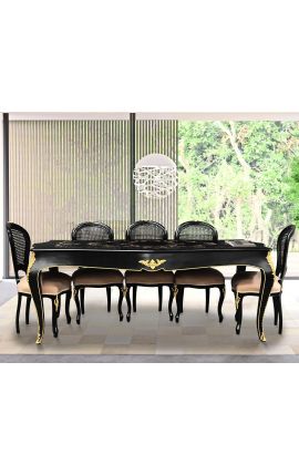 Very large baroque dining table with marquetry and gilded bronzes