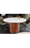 Table de repas 140 cm GABBY ronde en manguier et marbre blanc