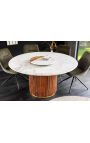 Dining table 140 cm GABBY round mango and white marble