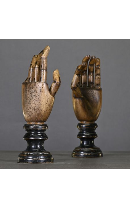 Ensemble de 2 mains articulées sur socle en bois noirci