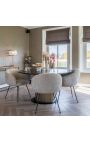 HERMIA round dining table with black marble and golden brass top