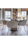 HERMIA round dining table with black marble and golden brass top