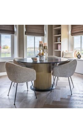 HERMIA round dining table with black marble and golden brass top