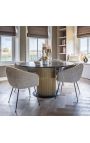 HERMIA round dining table with black marble and golden brass top