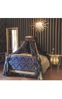 Baroque canopy bed with gold wood and blue "Gobelins" satine fabric
