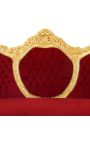 Tela barroca Sofa roja terciopelo de burdeos y madera dorada