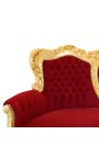Tela barroca Sofa roja terciopelo de burdeos y madera dorada