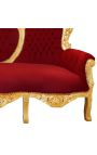 Tela barroca Sofa roja terciopelo de burdeos y madera dorada