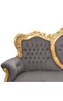 Barok bank fluweel grijze stof en goud hout