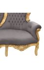 Barok bank fluweel grijze stof en goud hout