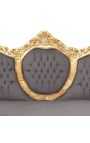 Barok bank fluweel grijze stof en goud hout