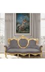 Canapé baroque tissu velours gris et bois doré