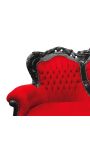 Canapé baroque tissu velours rouge et bois laqué noir