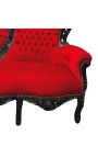 Canapé baroque tissu velours rouge et bois laqué noir
