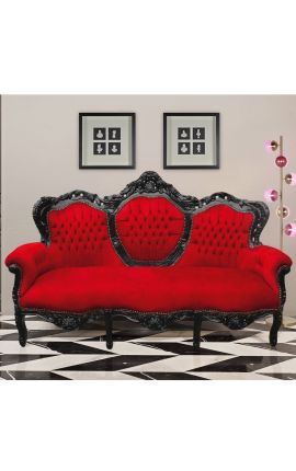 Tessuto di divano barocco di velluto rosso e legno laccato nero