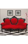 Canapé baroque tissu velours rouge et bois laqué noir