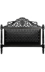 Barok bed zwart kunstleer met strass steentjes en zwart gelakt hout - 12