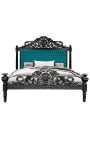 Lit Baroque tissu velours vert et bois laqué noir