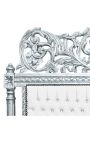 Lit Baroque tissu simili cuir blanc avec strass et bois argent
