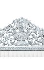 Lit Baroque tissu simili cuir blanc avec strass et bois argent