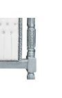 Lit Baroque tissu simili cuir blanc avec strass et bois argent