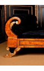 Letto in stile Empire in tessuto di velluto nero e olmo