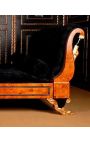 Letto in stile Empire in tessuto di velluto nero e olmo
