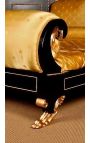 Bett im Empire-Stil mit goldsatiniertem Stoff und schwarz lackiertem Holz