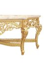 Very big console with mirror in gilded wood Baroque and beige marble
