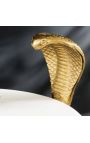 Table d'appoint "COBRA" en aluminium doré et marbre blanc