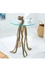 Side table "OCTOPUS" of gold aluminium and top of glass