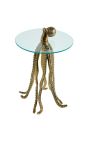 Side table "OCTOPUS" of gold aluminium and top of glass
