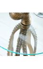 Side table "OCTOPUS" of gold aluminium and top of glass