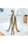 Side table "OCTOPUS" of gold aluminium and top of glass