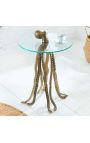 Side table "OCTOPUS" of gold aluminium and top of glass