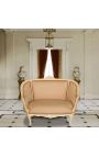Louis XV style sofa beige linen fabric and beige wood color