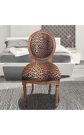 Stuhl im Louis XVI-Stil, Leopardenstoff und rohes Holz