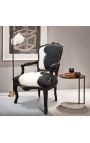 Poltrone Louis XV con vera pelle di mucca bianca e nera e legno nero