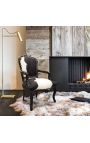 Armchair Louis XV with real black and white cowhide and black wood