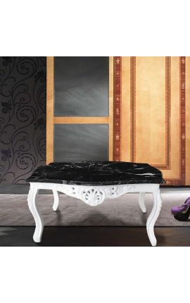 Salontafel barokstijl wit gelakt hout met zwart marmeren blad