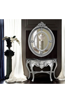 Barockkonsole mit versilbertem Holz und schwarzem Marmor - 2