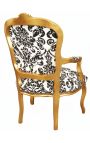 Poltrona barroca de Louis XV Estilo com tecido floral preto e madeira dourada