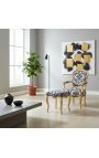 Μπαρόκ υποπόδιο black flowers fabric pattern and golden wood - 2