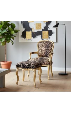 Louis XV estilo barroco reposapiés con leopardo y madera dorada - 2