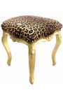 Louis XV Styl barokowy podnóżek z lampartem i złotym drewnem - 5