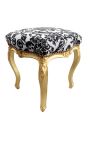 Barokk footstool svart blomster stoff mønster og gyldent tre - 5