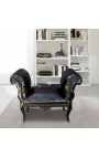 Barokový Louis XV Bench čierna koženka a čierne drevo